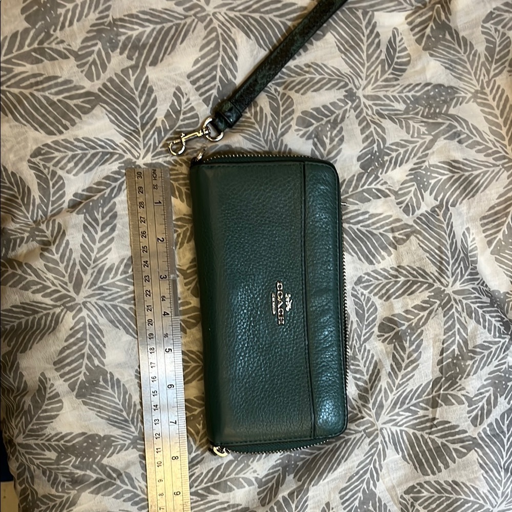 Coach Dark Green Leather Wristlet